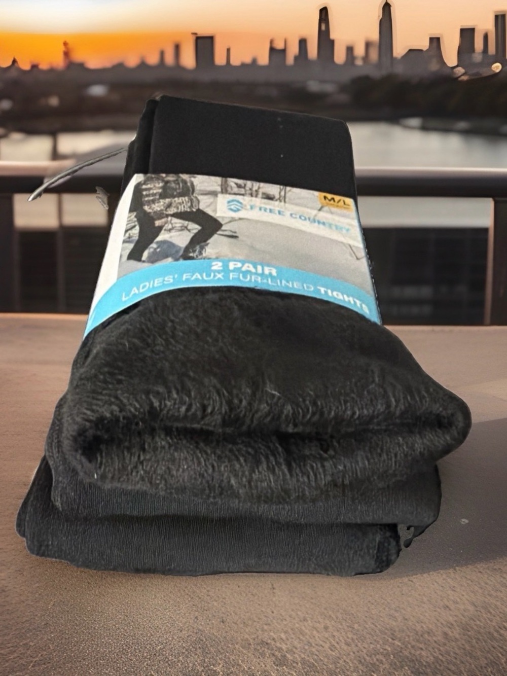 2-Pack Free Country Ladies Size M/L Faux Fur-Lined Footless Seamless Leggings.